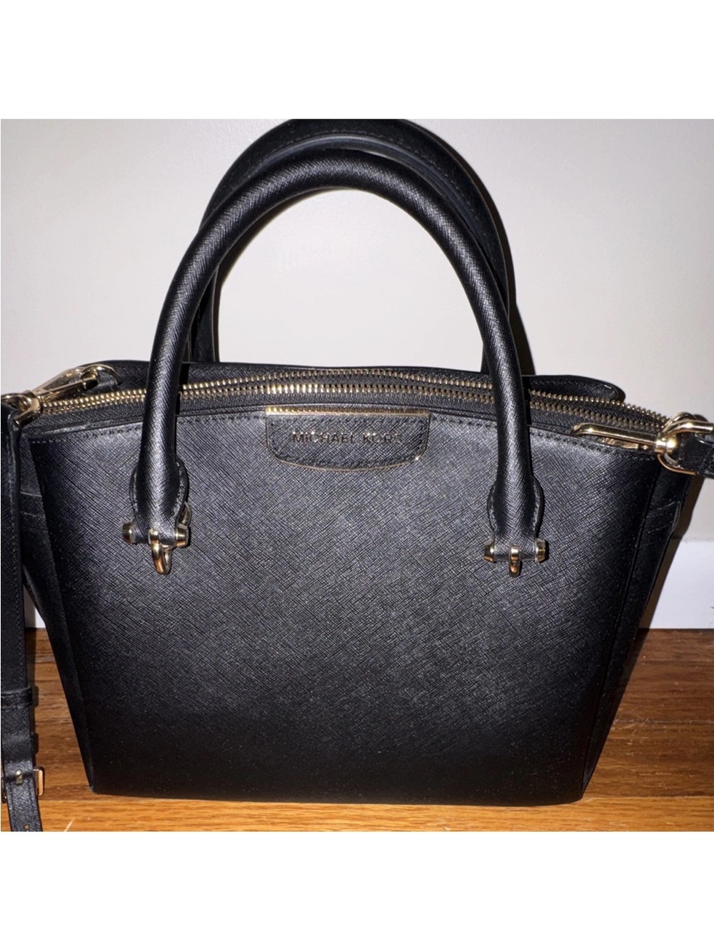Michael Kors Black Saffiano Satchel with Gold Hardware